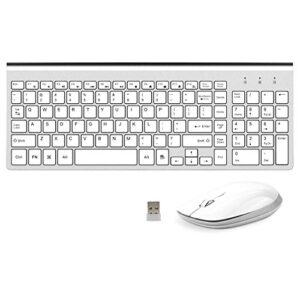 Wireless Keyboard and Mouse Combo - FEDARFOX Dual System Switching Ergonomics Slim Compact Full-Size Keyboard Silent Mouse for Laptop PC,Fully Compatible with mac,iMac,Windows (Silver White)