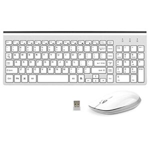 wireless keyboard and mouse combo - fedarfox dual system switching ergonomics slim compact full-size keyboard silent mouse for laptop pc,fully compatible with mac,imac,windows (silver white)