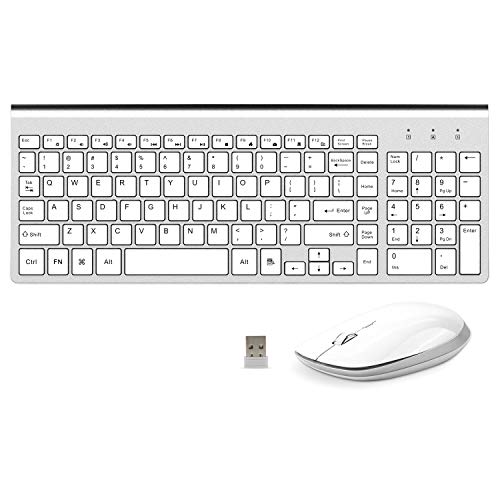 Wireless Keyboard and Mouse Combo - FEDARFOX Dual System Switching Ergonomics Slim Compact Full-Size Keyboard Silent Mouse for Laptop PC,Fully Compatible with mac,iMac,Windows (Silver White)