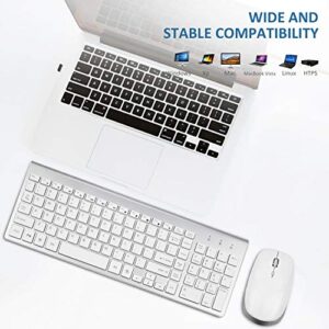 Wireless Keyboard and Mouse Combo - FEDARFOX Dual System Switching Ergonomics Slim Compact Full-Size Keyboard Silent Mouse for Laptop PC,Fully Compatible with mac,iMac,Windows (Silver White)