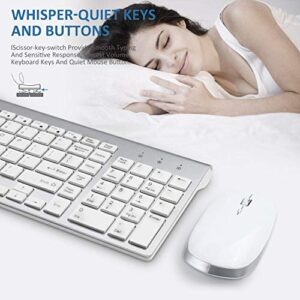 Wireless Keyboard and Mouse Combo - FEDARFOX Dual System Switching Ergonomics Slim Compact Full-Size Keyboard Silent Mouse for Laptop PC,Fully Compatible with mac,iMac,Windows (Silver White)