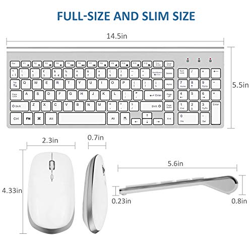 Wireless Keyboard and Mouse Combo - FEDARFOX Dual System Switching Ergonomics Slim Compact Full-Size Keyboard Silent Mouse for Laptop PC,Fully Compatible with mac,iMac,Windows (Silver White)