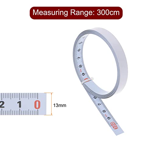 HARFINGTON 2pcs Self Adhesive Tape Measure 300cm Metric Right to Left Read Sticky Measuring Tape Steel Workbench Ruler, White