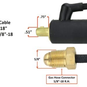 26FV Series - 200 Amp - Air Cooled - Flexible Head TIG Torch with Valve - 25 feet 1-Piece SÜA®Flex Cable - Dinse 35-70 Connector