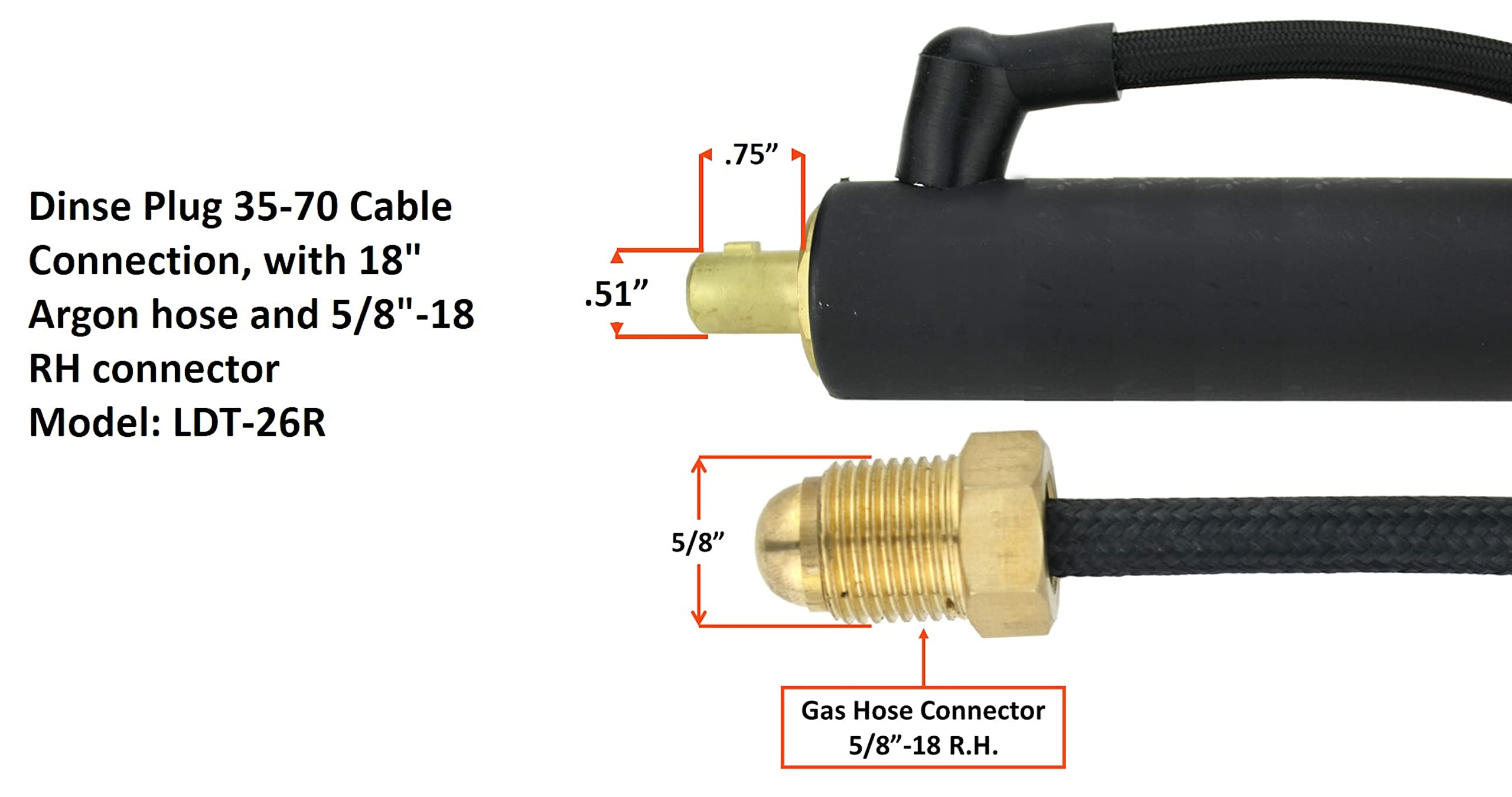 26FV Series - 200 Amp - Air Cooled - Flexible Head TIG Torch with Valve - 25 feet 1-Piece SÜA®Flex Cable - Dinse 35-70 Connector