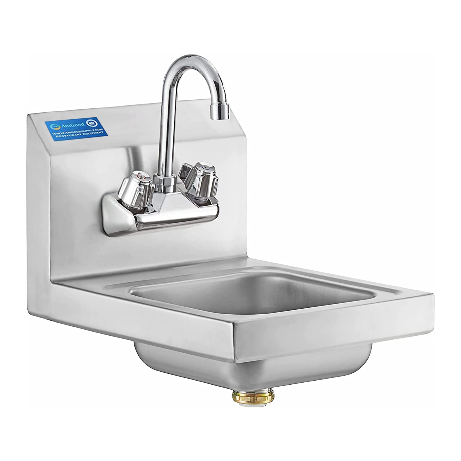 AmGood Stainless Steel Wall Mount Hand Sink 12" x 16" | NSF Commercial Hand Washing Basin with Faucet For Restaurant, Kitchen and Home | Bowl Size: 9" x 9"