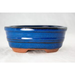1 pcs oval mame shohin bonsai / succulent pot + mesh 5"x 4"x 2" - blue stain glazed