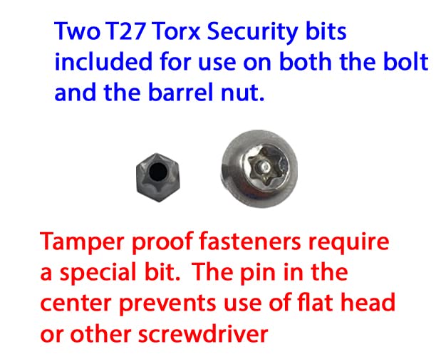 Harris Hardware 90202 T27 Torx Security Stainless Steel 10/24 Threaded Shoulder Bolts and Barrel Nuts for a 1-1/4 in. Panel and 2 Torx Bits