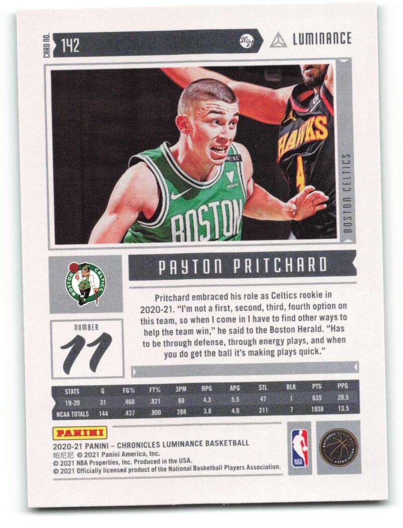 2020-21 Panini Chronicles #142 Payton Pritchard RC Rookie Boston Celtics NBA Basketball Trading Card