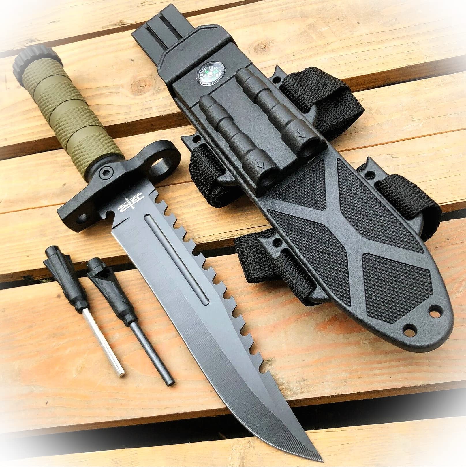 New 12.5" MILITARY Hunting FIXED BLADE SURVIVAL Knife w Fire Starter + Sheath Camping Outdoor Pro Tactical Elite Knife BLDA-0790