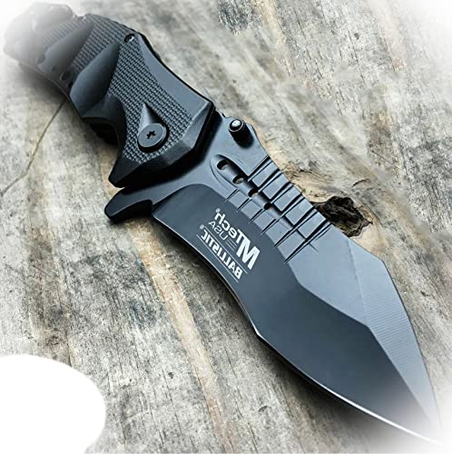 New 9" Black Spring Assisted Open Tactical Rescue Blade Folding Pocket Knife NEW Camping Outdoor Pro Tactical Elite Knife BLDA-0402