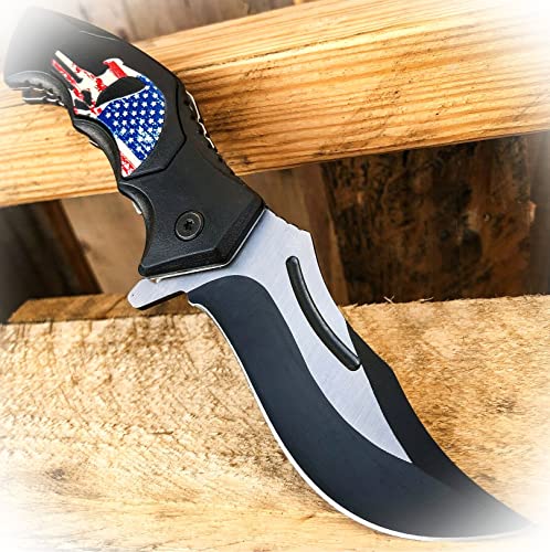 New 8" Tactical USA FLAG SKULL Spring Opening Assisted Folding Pocket Knife Blade Camping Outdoor Pro Tactical Elite Knife BLDA-0086