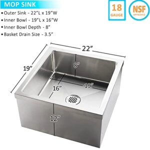 Commercial Stainless Steel Floor Mop Sink 19" x 22" x 12"