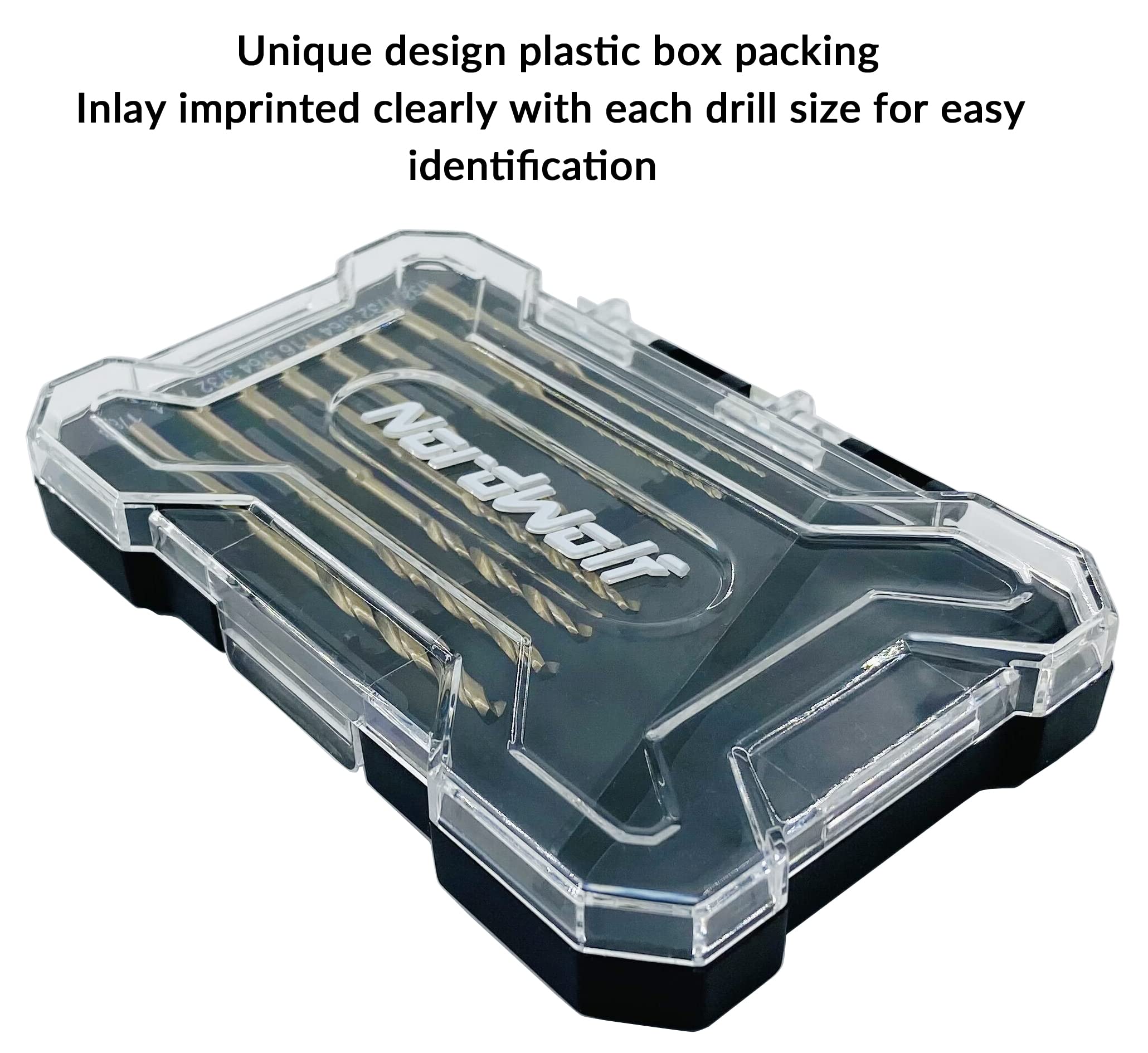 NordWolf 8-Piece M35 Cobalt Multi-Purpose Drill Bit Set, with 1/8" Straight Round Shank for Rotary Tools, SAE Sizes 1/32"(x2)-3/64"-1/16"-5/64"-3/32"-7/64"-1/8" in Storage Case