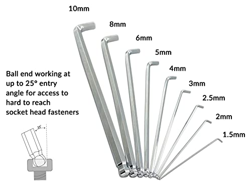 NordWolf 9-Piece Metric Ball End Stubby Allen Wrench Set, Long Arm S2 Steel Hex L-Keys, Sizes 1.5mm to 10mm