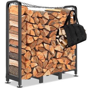 homdox 4 ft firewood rack indoor outdoor adjustable wood log holder fireplace (including log carrier)