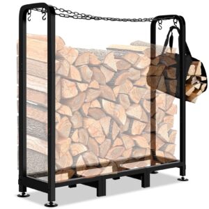 Homdox 4 FT Firewood Rack Indoor Outdoor Adjustable Wood Log Holder Fireplace (Including Log Carrier)