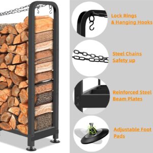 Homdox 4 FT Firewood Rack Indoor Outdoor Adjustable Wood Log Holder Fireplace (Including Log Carrier)