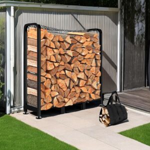 Homdox 4 FT Firewood Rack Indoor Outdoor Adjustable Wood Log Holder Fireplace (Including Log Carrier)