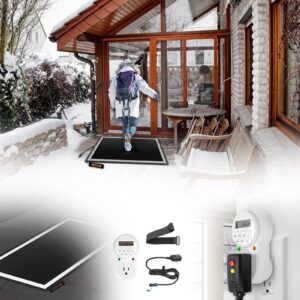 vevor snow 30 x 48 inch, 3 in/h melting speed, heated outdoor mats for winter entrances, no-slip rubber w/plug, power cord, outlet timer, reflective strip, velcro, ground stake, black