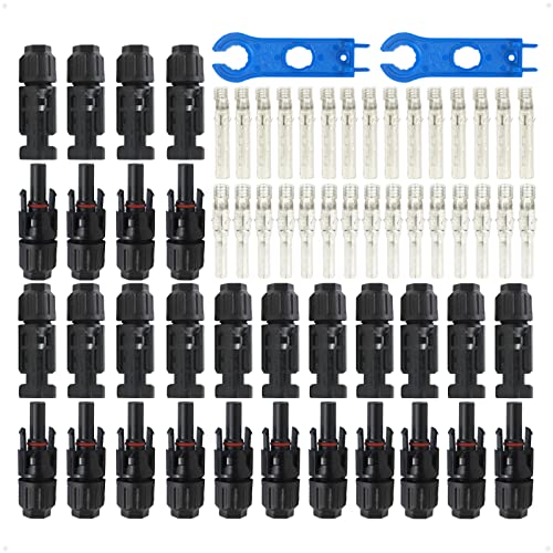 HEMRUNK 30PCS Solar Connectors Male Female with Dual Spanners IP67 1000V 30A Waterproof Solar Panel Cable Connectors (15 Pairs)