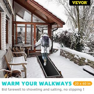 VEVOR Snow Melting Mat 2023 New, 20 x 60 inch, 3 in/h Melting Speed, Heated Outdoor Mats for Winter Walkway, No-Slip Rubber w/Plug, Power Cord, Outlet Timer, Reflective Strip, Velcro, Ground Stake