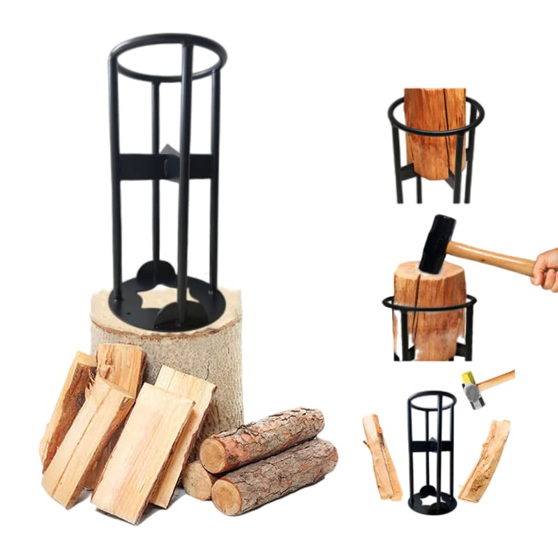 HaTur Firewood Kindling Splitter Wood Cutter Cracker Cast Steel Manual Log Splitter with Gloves for Home, Outdoor Camping, Crisscross Type, Quick Split into 4 PCS