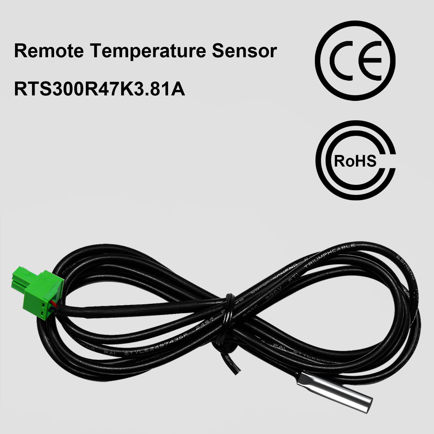 EPEVER Temperature Sensor Cable RTS Accessories for MPPT Solar Charge Controller RTS300R47K3.81A Black 3m Temp Sensor Cable