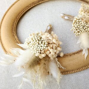 Dried Flowers Boutonnieres Set of 2 for Men Boho Fall Wedding Grooms Buttonhole Rustic Best Man Pampas Grass Dry Flower Decoration (Beige)