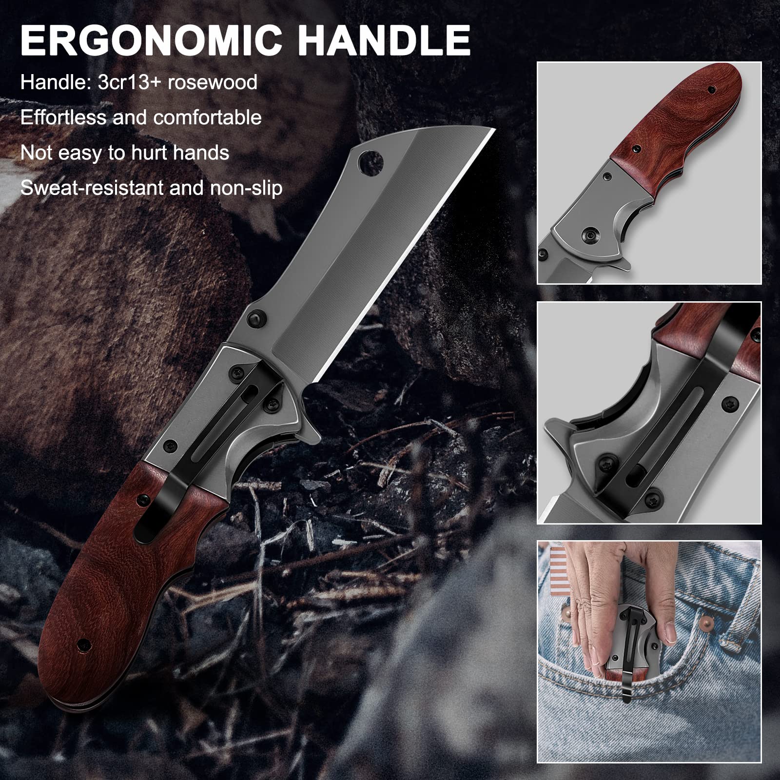 Zxcan Pocket Knife, Folding Knife 5CR13 Carbon Steel Stainless Blade, EDC Knife with Liner Lock, Pocket clip, Tactical Knife for Camping Indoor and Outdoor Activities Men Gift