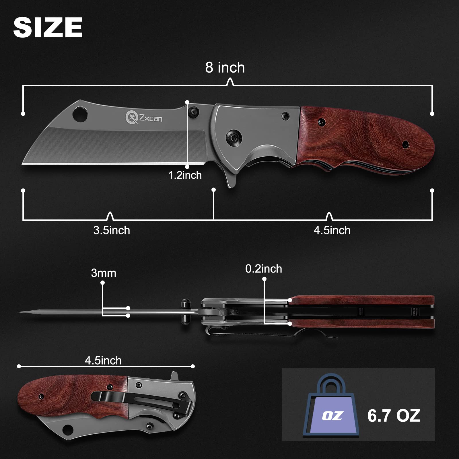 Zxcan Pocket Knife, Folding Knife 5CR13 Carbon Steel Stainless Blade, EDC Knife with Liner Lock, Pocket clip, Tactical Knife for Camping Indoor and Outdoor Activities Men Gift