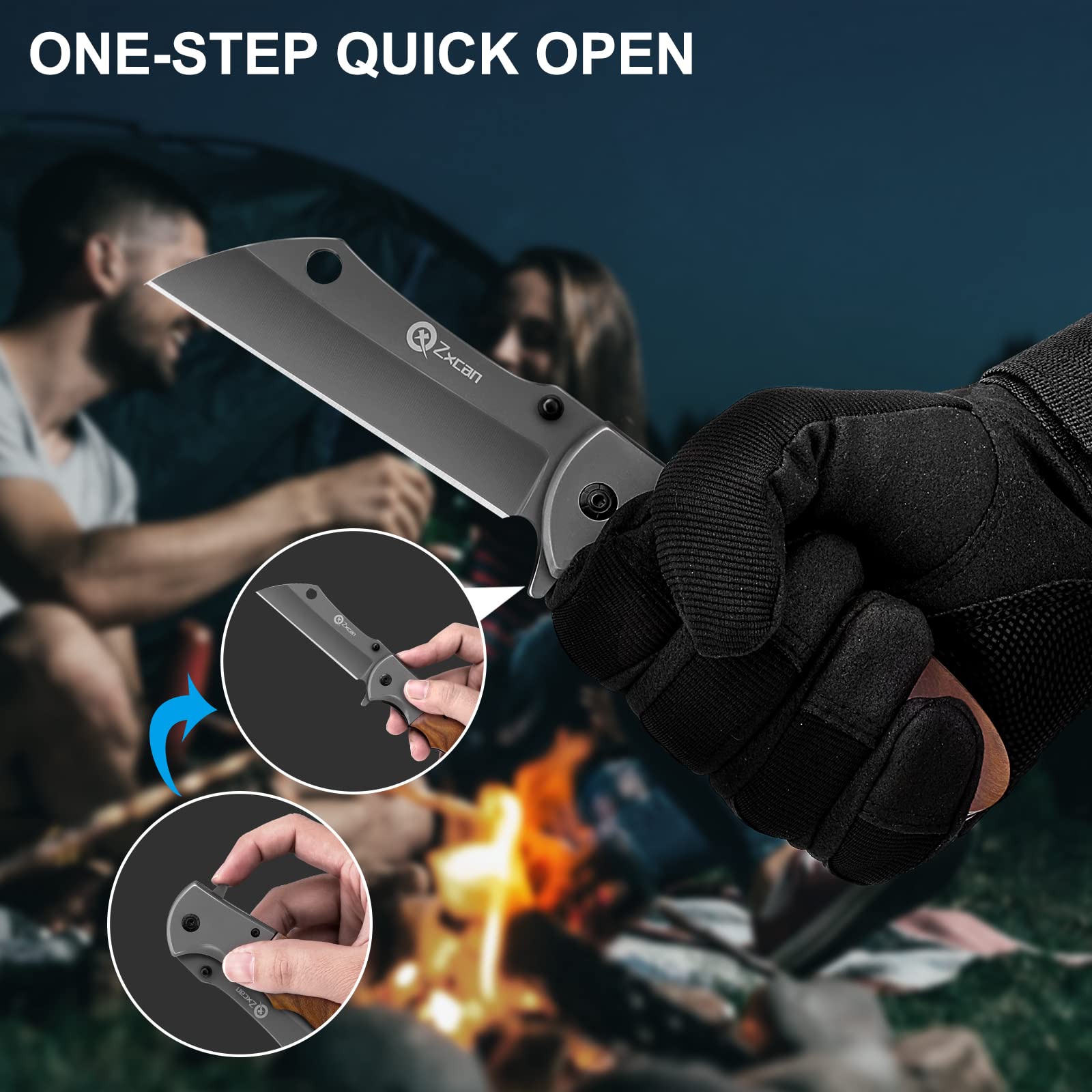 Zxcan Pocket Knife, Folding Knife 5CR13 Carbon Steel Stainless Blade, EDC Knife with Liner Lock, Pocket clip, Tactical Knife for Camping Indoor and Outdoor Activities Men Gift