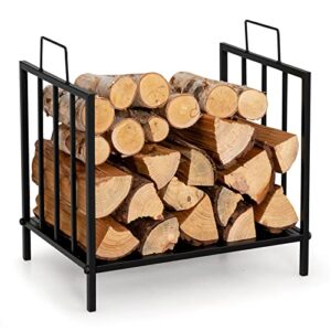 tangkula firewood rack, heavy duty logs stand stacker with convenient side handles, sturdy steel frame & raised legs, metal log holder stand for indoor fireplace, outdoor patio fire pit stove, black