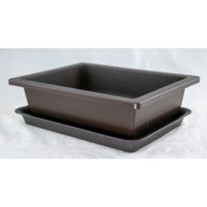 1 pcs rectangular plastic bonsai training pot + tray set 10"x 7.5"x 3" - dark brown