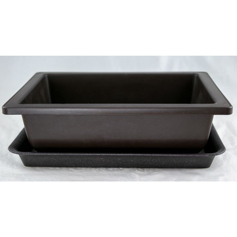 1 Pcs Rectangular Plastic Bonsai Training Pot + Tray Set 10"x 7.5"x 3" - Dark Brown