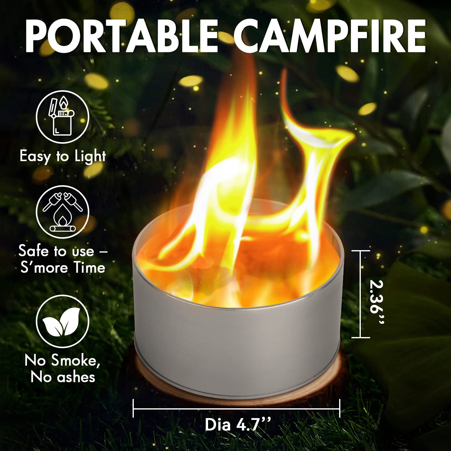 MCleanPin Tabletop Fire Pit for S’Mores,Portable Campfire in A Can,Camping Candles,Mini,Emergcy Heater for Outdoor,3-5 Hours Bonfire Burn Time,No Wood No Embers for Camping Food and Home Indoor