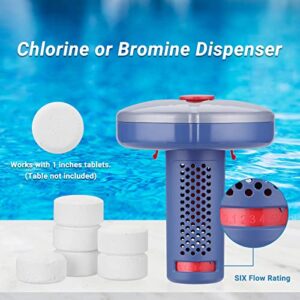 INKBIRDPLUS Mini Chlorine Floater Dispenser, Chlorine Floater 1 Inch Tablet for Chlorine & Bromine, for Bromine Floater Hot Tub, Spa Chlorine Floater, Small Pool Chlorine Floater, 6 Flow Control