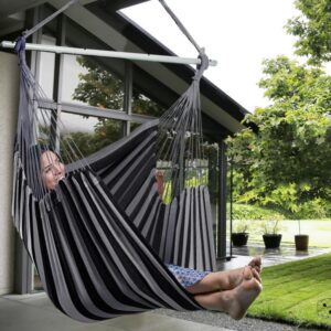 XXL Hammock Chair Hanging Rope Swing with 2 Cushions - Max 500lbs-Perfect for Patio, Porch, Bedroom, Backyard, Indoor or Outdoor - Includes Hanging Hardware Kits