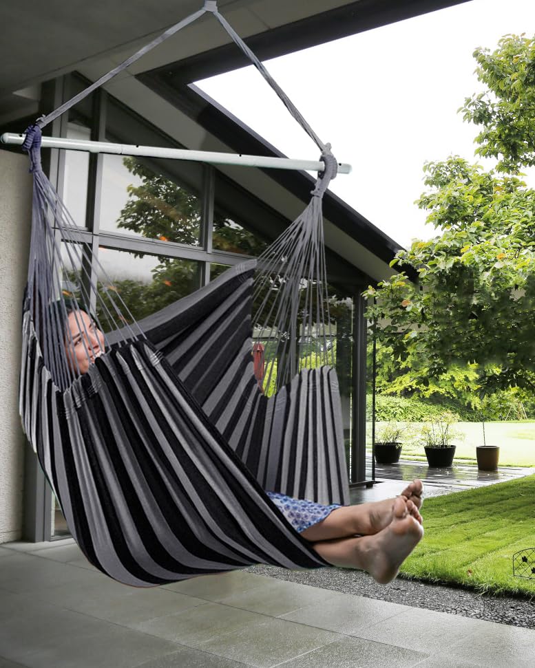 XXL Hammock Chair Hanging Rope Swing with 2 Cushions - Max 500lbs-Perfect for Patio, Porch, Bedroom, Backyard, Indoor or Outdoor - Includes Hanging Hardware Kits