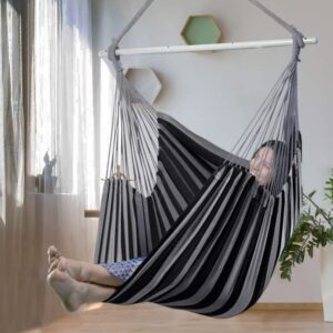 XXL Hammock Chair Hanging Rope Swing with 2 Cushions - Max 500lbs-Perfect for Patio, Porch, Bedroom, Backyard, Indoor or Outdoor - Includes Hanging Hardware Kits