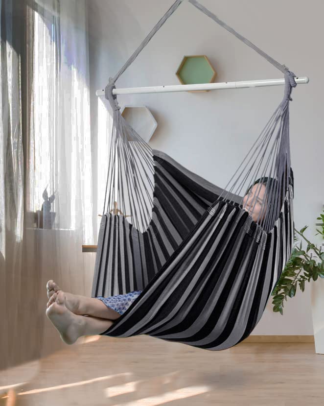 XXL Hammock Chair Hanging Rope Swing with 2 Cushions - Max 500lbs-Perfect for Patio, Porch, Bedroom, Backyard, Indoor or Outdoor - Includes Hanging Hardware Kits