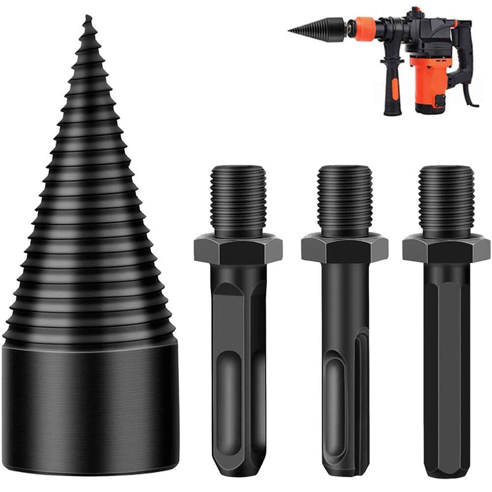 Jarmunny Removable Firewood Drill Bit Wood Splitter, Wood Splitter Drill Bits, Log Splitter Drill Bit, Heavy Duty Drill Screw Cone Driver for Hand Drill Stick-hex + Square + Round (42MM)