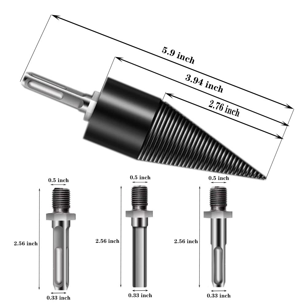 Jarmunny Removable Firewood Drill Bit Wood Splitter, Wood Splitter Drill Bits, Log Splitter Drill Bit, Heavy Duty Drill Screw Cone Driver for Hand Drill Stick-hex + Square + Round (42MM)