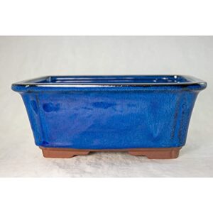 1 Pcs 8.25" Rectangular Dark Blue Bonsai / Succulent Pot + Tray + Rock + Mesh Combo