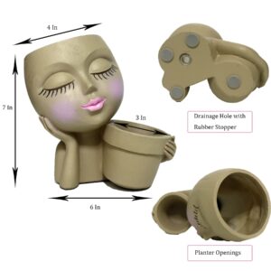 Dolkgy Face/Head Planters for Plants Unique Plant Pots for Indoor Outdoor Plants, Novelty Cute Large Girl Face Flower Pots with Drainage Hole for Home Garden Succulents Cactus