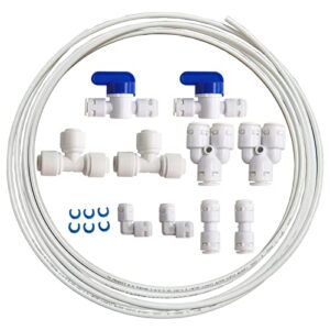 decohomeforu 1/4" quick connect water purifiers tube fittings for ro water reverse osmosis system & water filters, (ball valves+y+l+i+t type+locking clips)+5 meters(16 feet) white tubing hose pipe