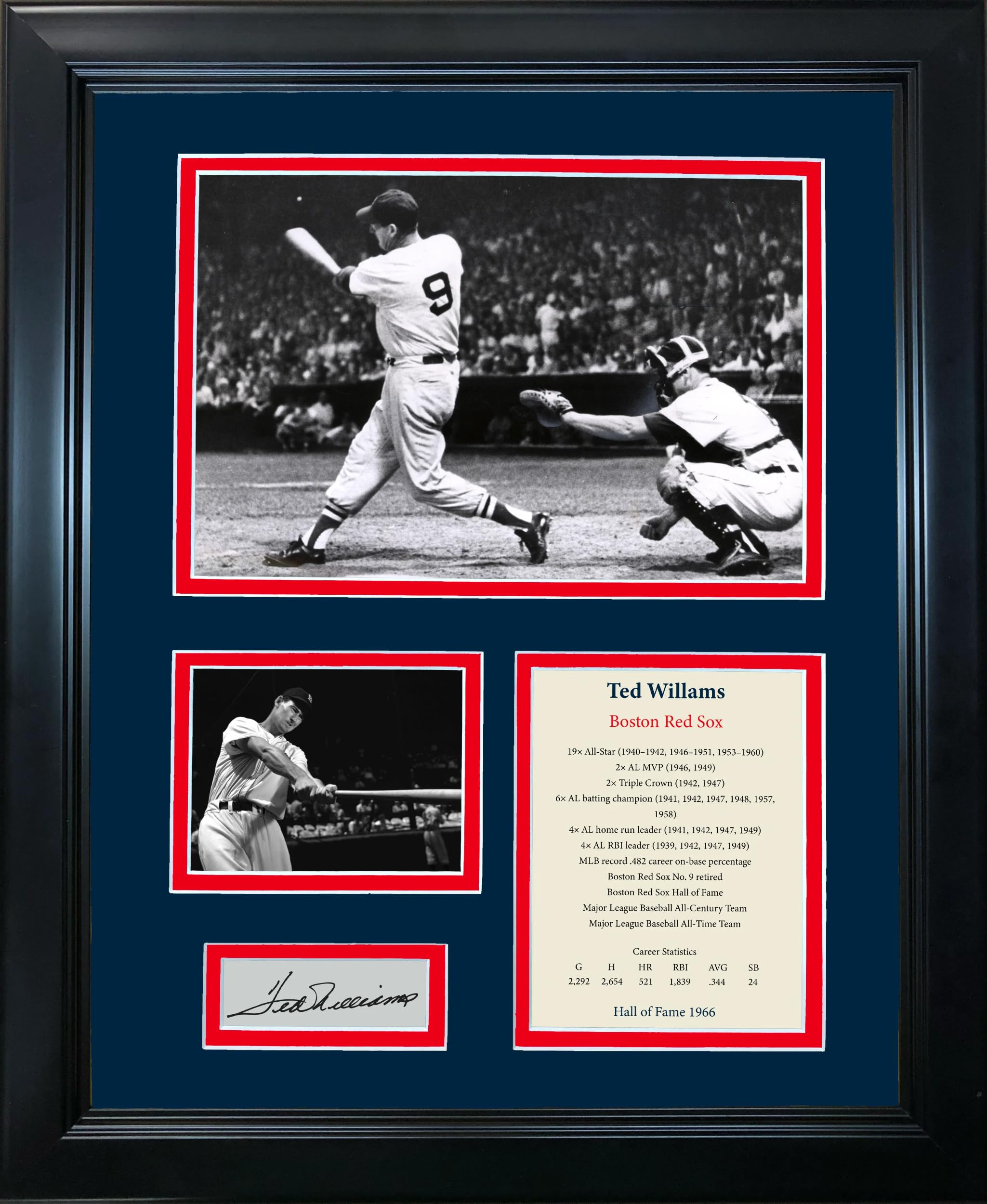 Framed Ted Williams Hall of Fame Facsimile Laser Engraved Signature Auto Boston Red Sox 12"x15" Baseball Photo Collage