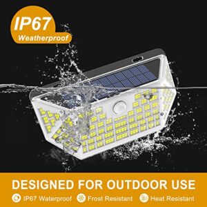 NACINIC 628 LED White Solar Outdoor Lights Motion Sensor IP67 Waterproof with 3 Lighting Modes, 270° Wide Angle Lighting, Bright Solar Powered Security Flood Lights for Outside Fence Wall Yard Porch