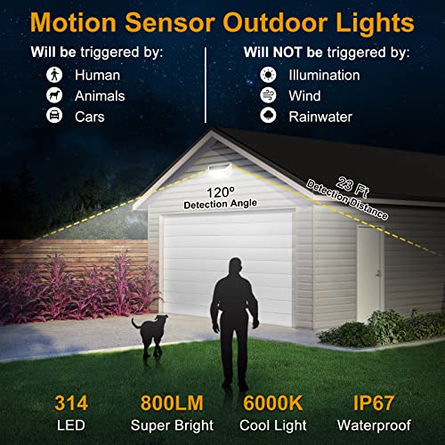 NACINIC 628 LED White Solar Outdoor Lights Motion Sensor IP67 Waterproof with 3 Lighting Modes, 270° Wide Angle Lighting, Bright Solar Powered Security Flood Lights for Outside Fence Wall Yard Porch