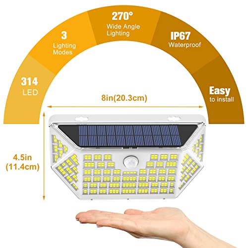 NACINIC 628 LED White Solar Outdoor Lights Motion Sensor IP67 Waterproof with 3 Lighting Modes, 270° Wide Angle Lighting, Bright Solar Powered Security Flood Lights for Outside Fence Wall Yard Porch